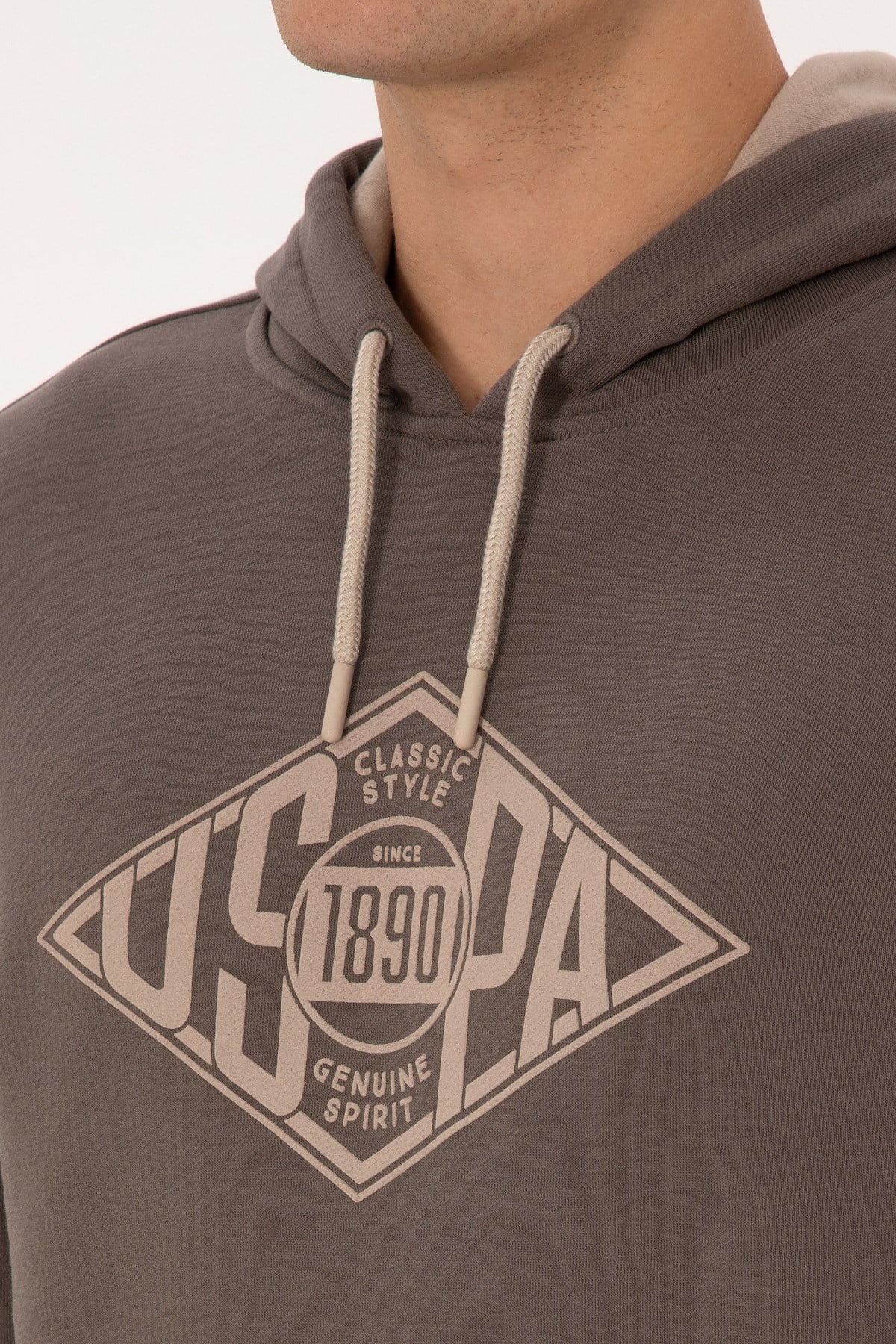 Erkek Regular Fit Kapüşonlu Vizon Sweatshirt 2232255