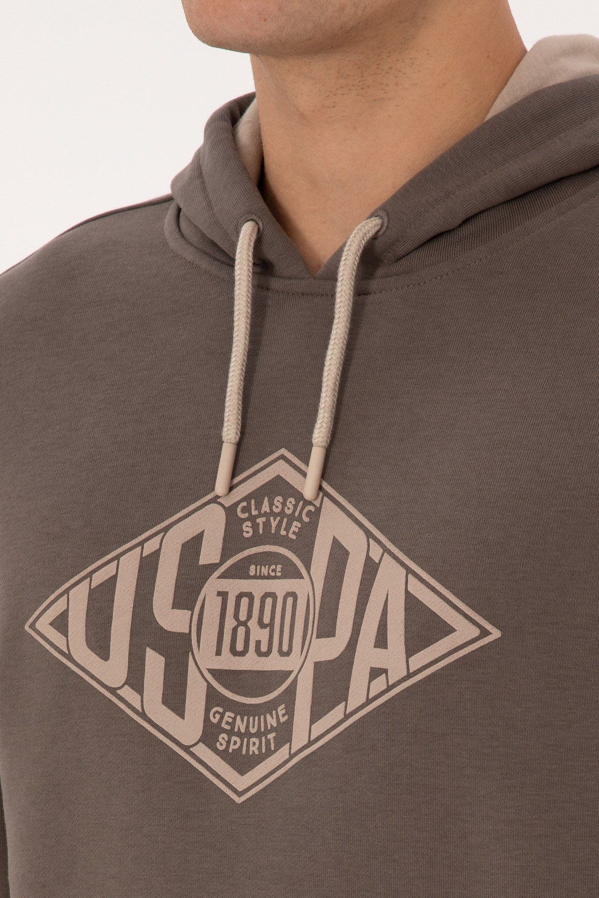Erkek Regular Fit Kapüşonlu Vizon Sweatshirt 2232255