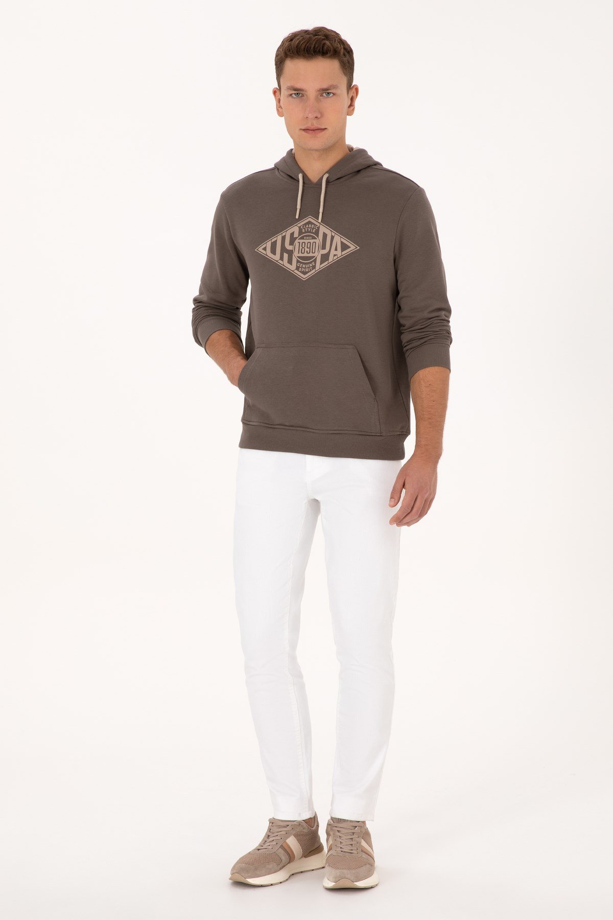 Erkek Regular Fit Kapüşonlu Vizon Sweatshirt 2232255