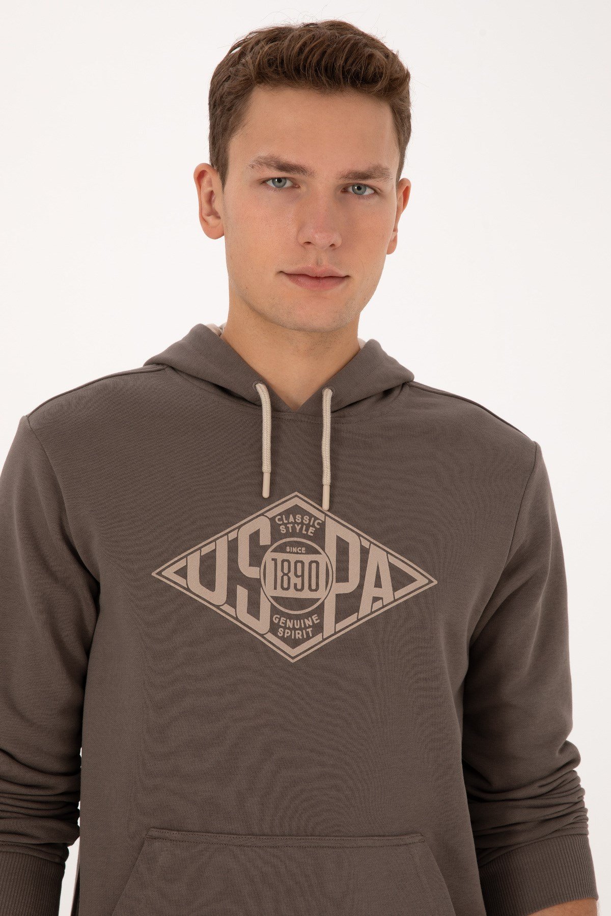 Erkek Regular Fit Kapüşonlu Vizon Sweatshirt 2232255
