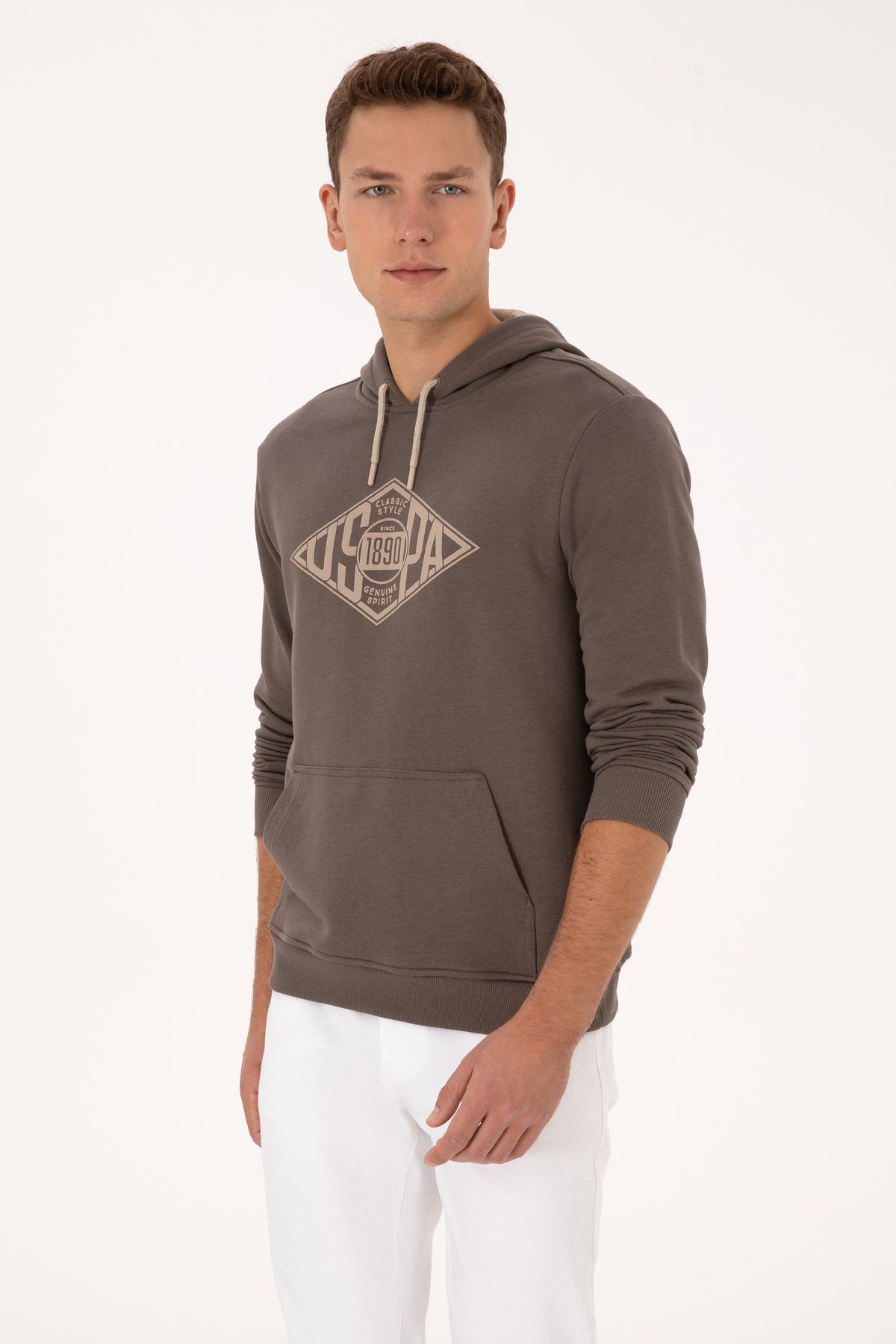 Erkek Regular Fit Kapüşonlu Vizon Sweatshirt 2232255