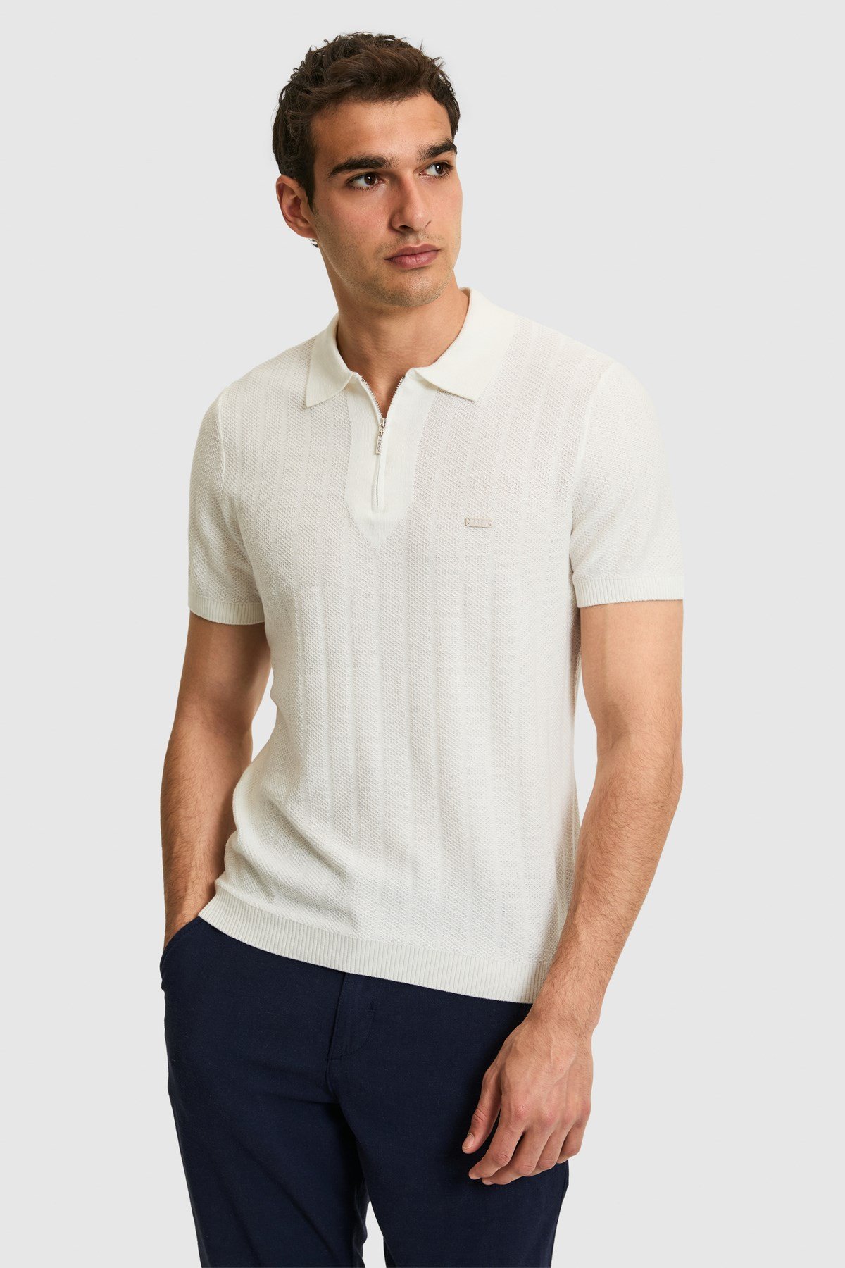 Erkek Regular Fit Polo Yaka Beyaz Tişört 50320038-VR071