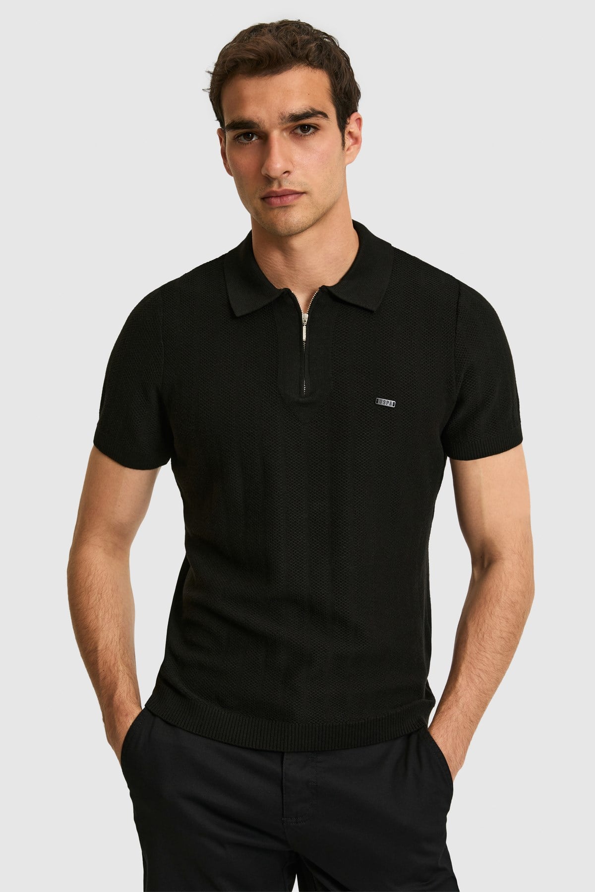 Erkek Regular Fit Polo Yaka Siyah Tişört 50320038-VR046