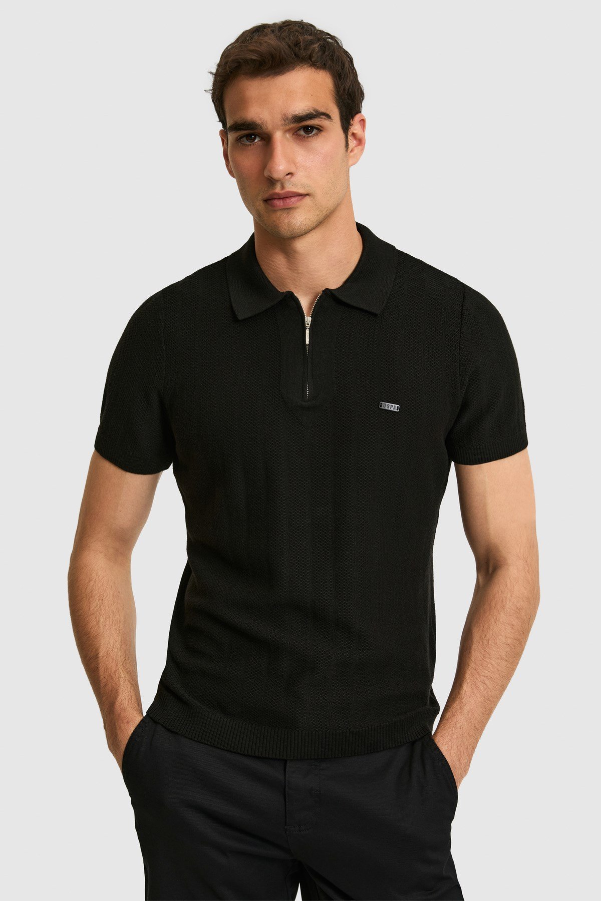 Erkek Regular Fit Polo Yaka Siyah Tişört 50320038-VR046