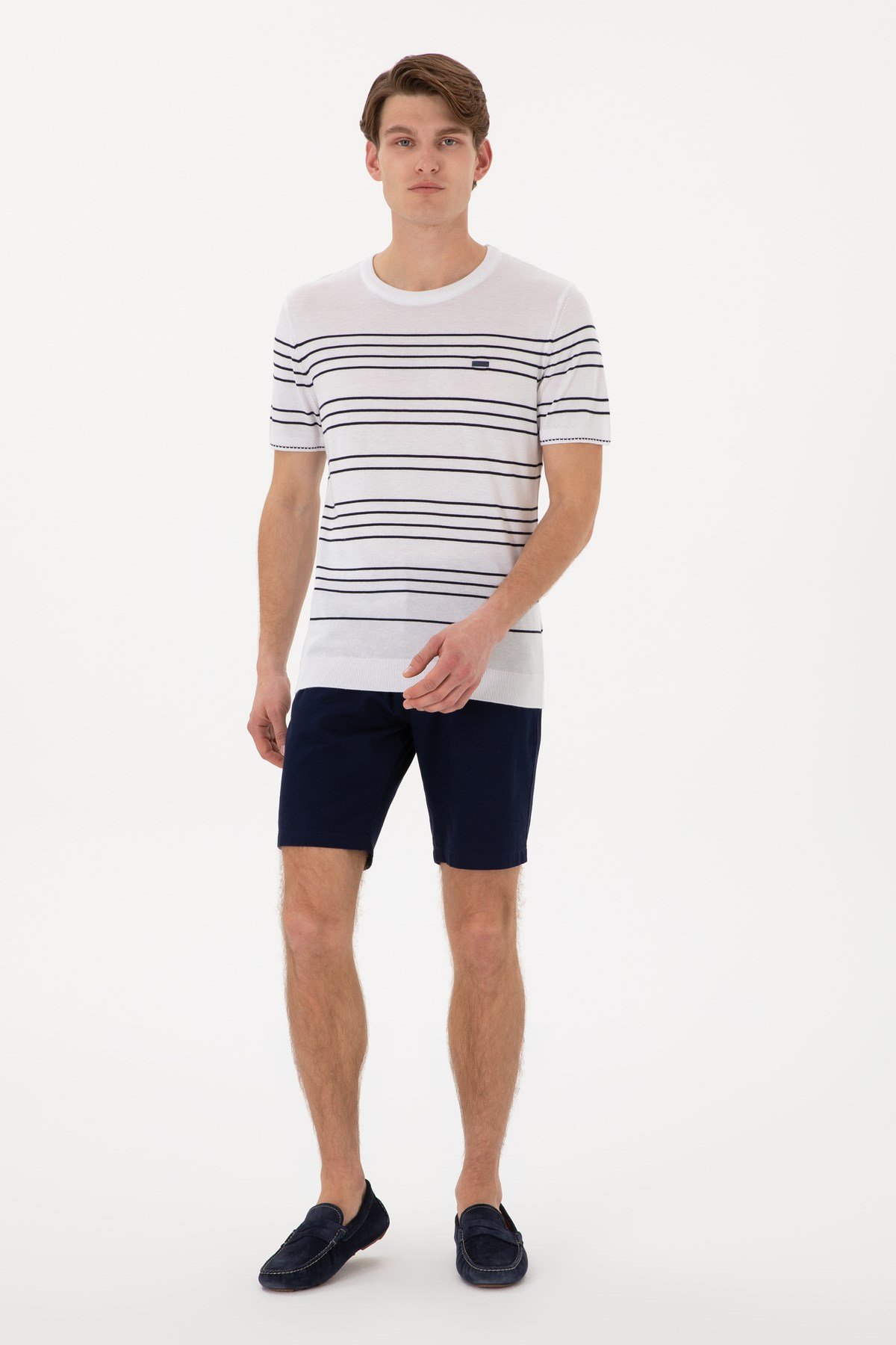 Erkek Slim Fit Bisiklet Yaka Beyaz Tişört 50299396-VR013
