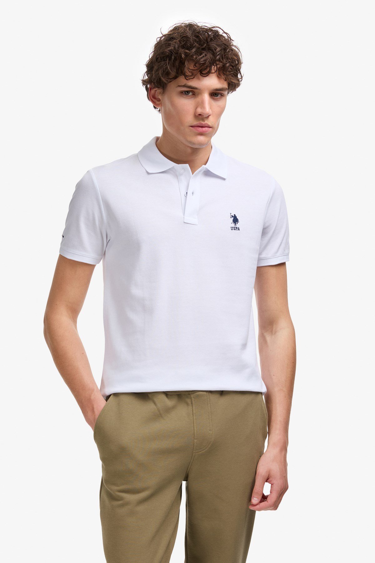 Erkek Slim Fit Polo Yaka Beyaz Basic Tişört 50322304-VR013