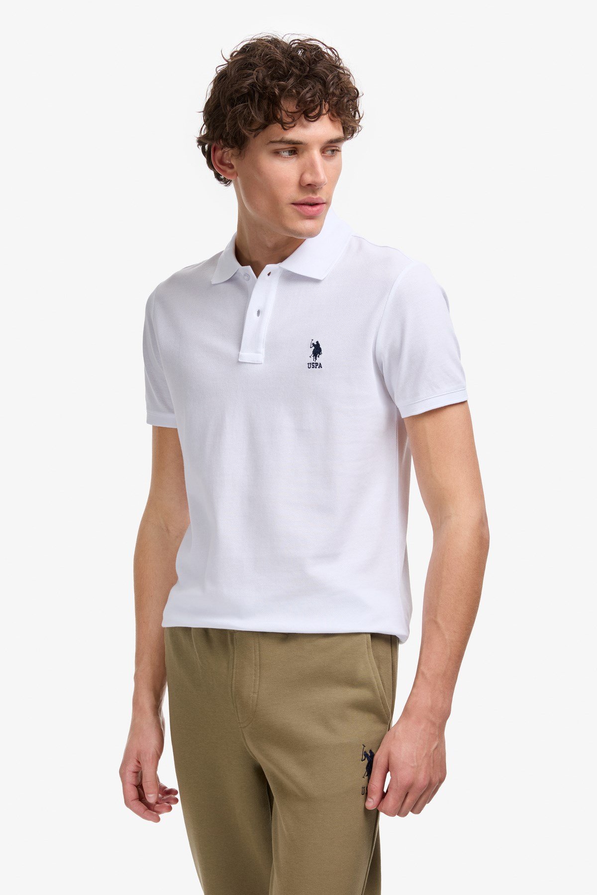 Erkek Slim Fit Polo Yaka Beyaz Basic Tişört 50322304-VR013
