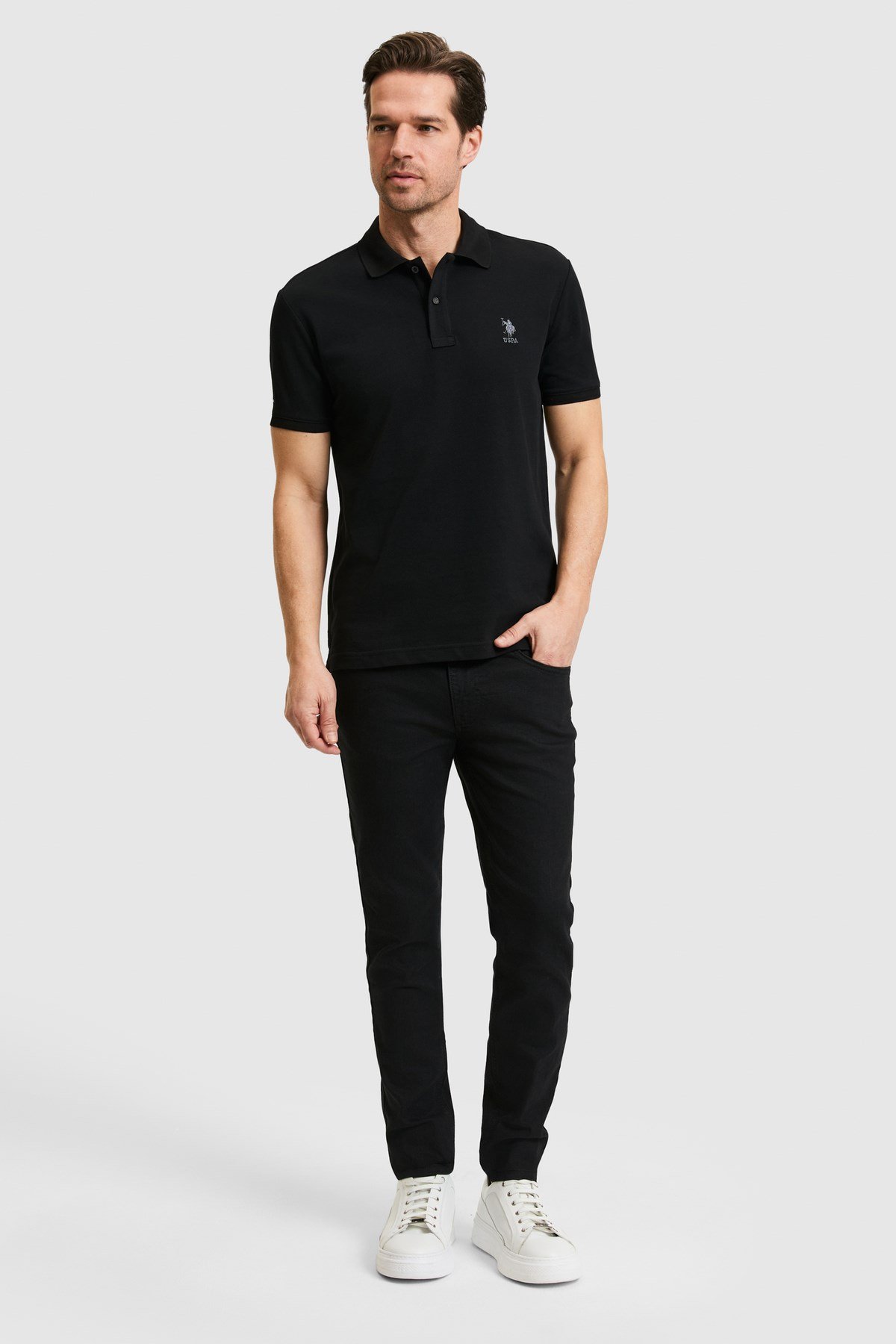 Erkek Slim Fit Polo Yaka Mavi Basic Tişört 50322304-VR036