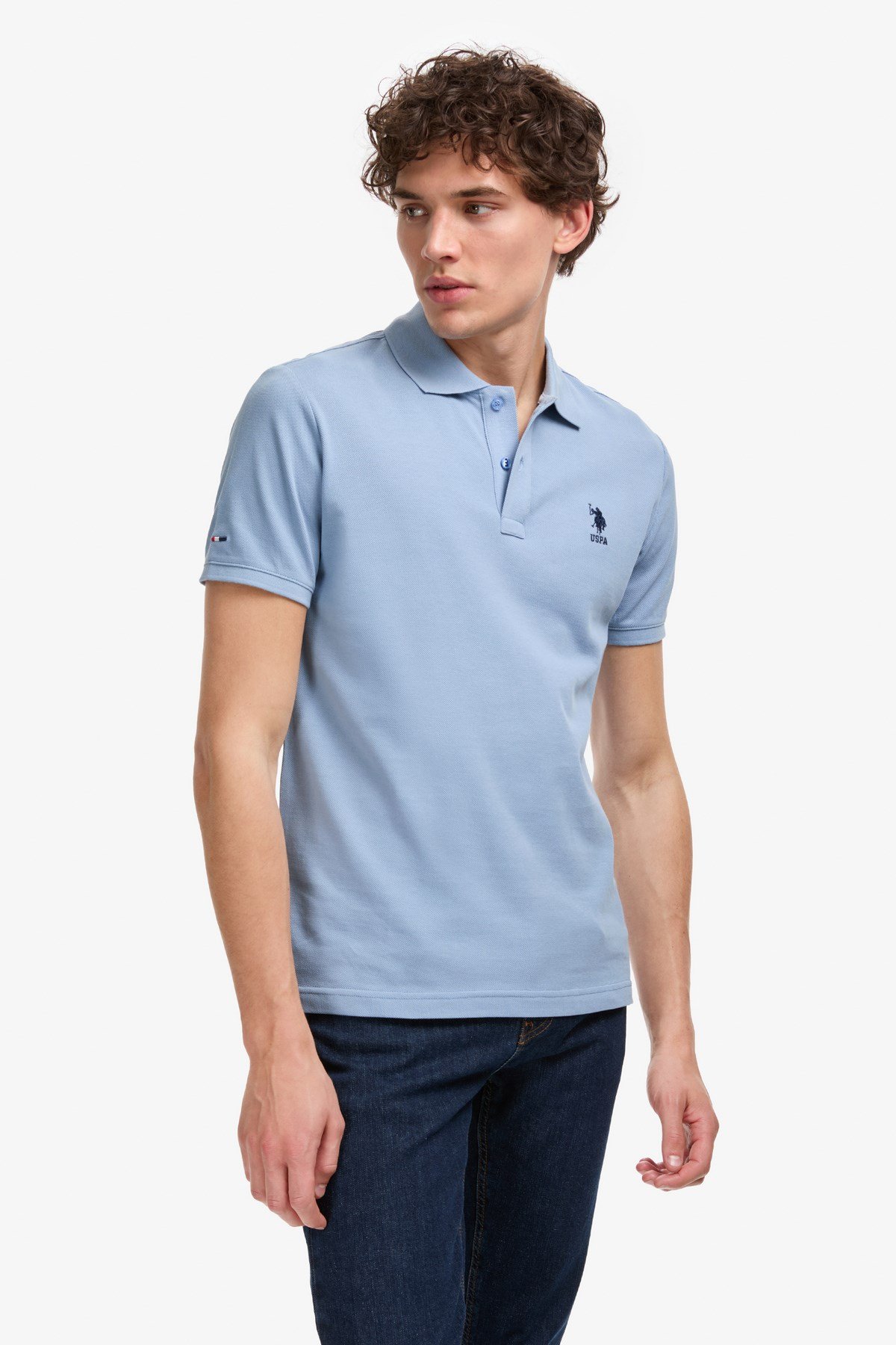 Erkek Slim Fit Polo Yaka Mavi Basic Tişört 50322304-VR036