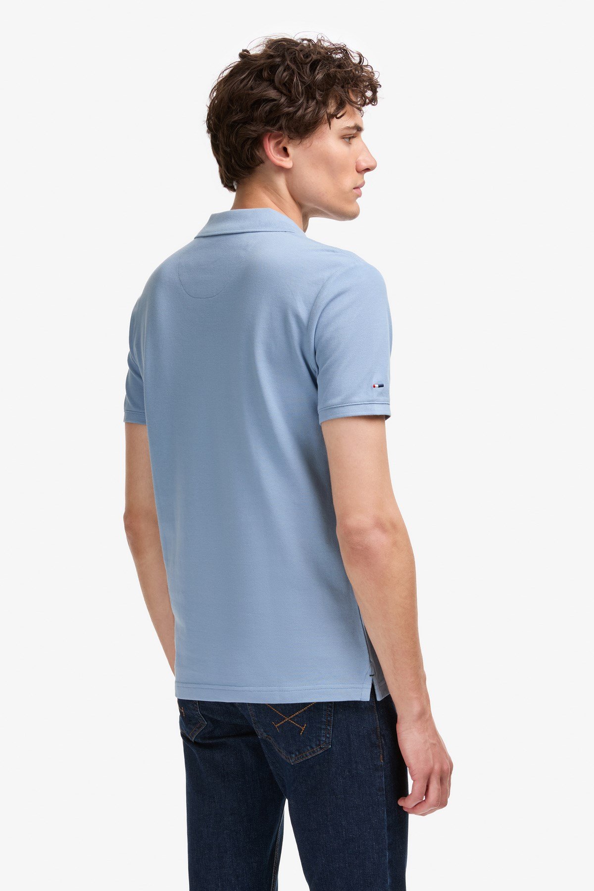 Erkek Slim Fit Polo Yaka Mavi Basic Tişört 50322304-VR036