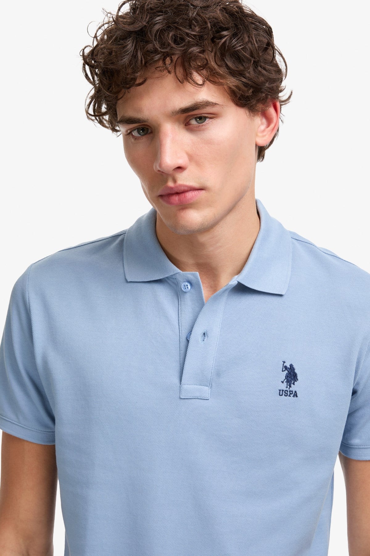 Erkek Slim Fit Polo Yaka Mavi Basic Tişört 50322304-VR036