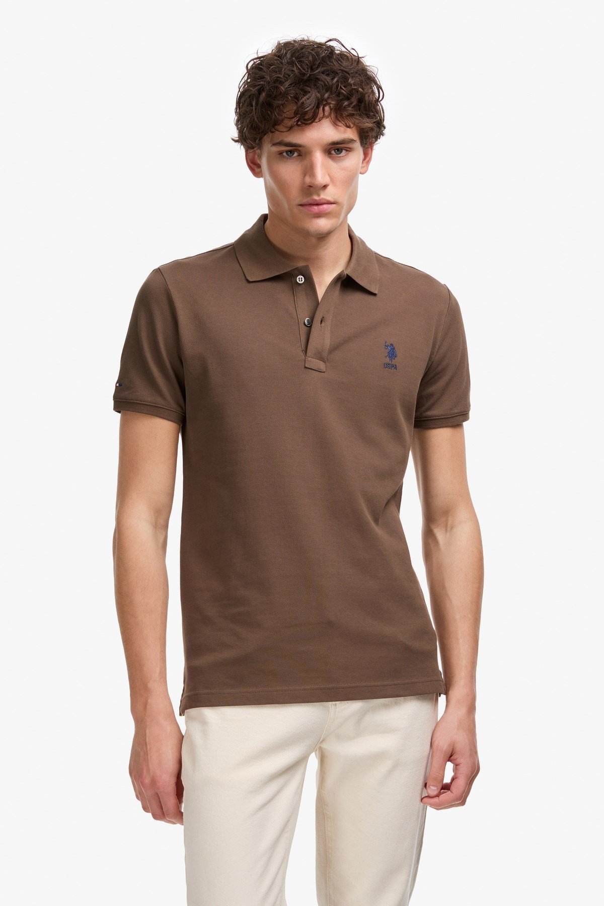 Erkek Slim Fit Polo Yaka Mavi Basic Tişört 50322304-VR036
