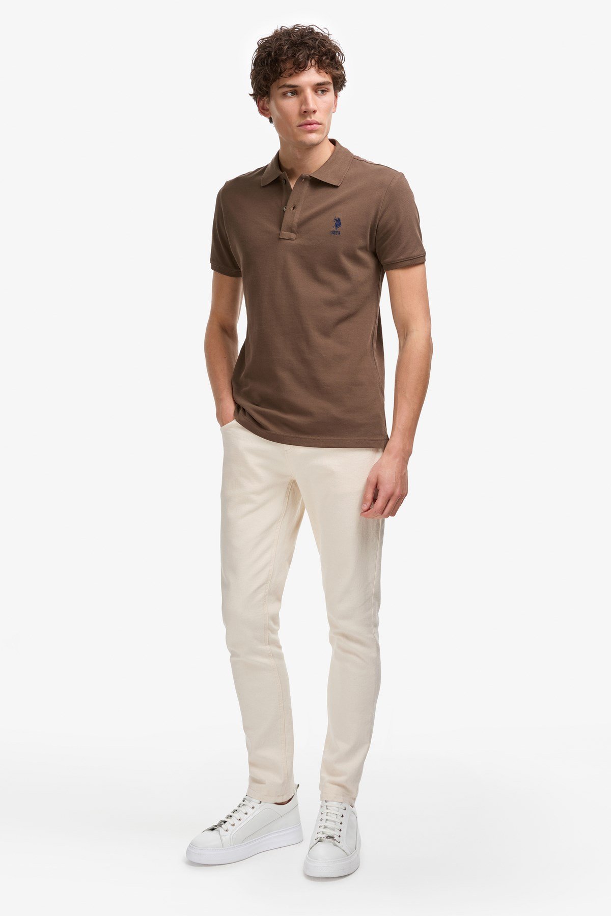 Erkek Slim Fit Polo Yaka Mavi Basic Tişört 50322304-VR036