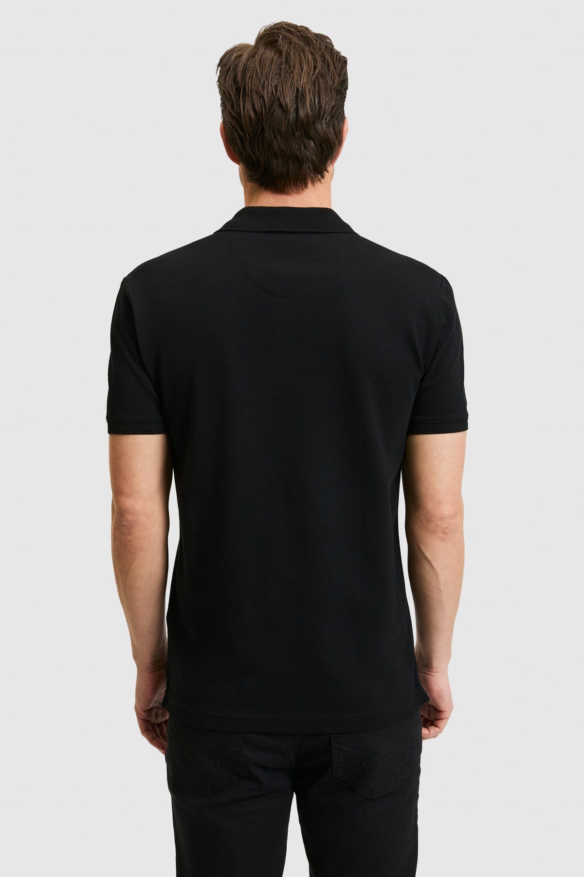 Erkek Slim Fit Polo Yaka Siyah Basic Tişört 50322304-VR046