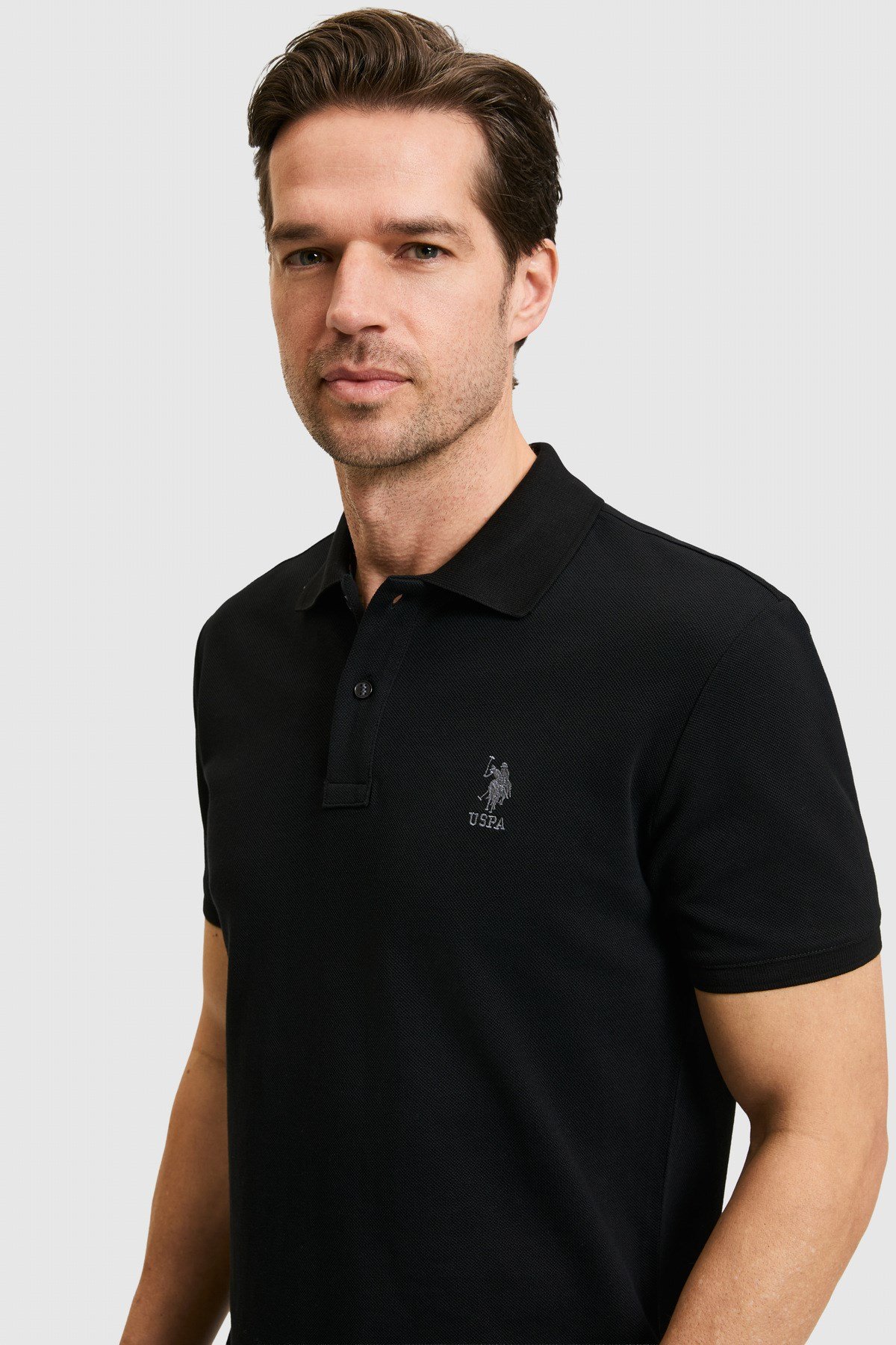 Erkek Slim Fit Polo Yaka Siyah Basic Tişört 50322304-VR046