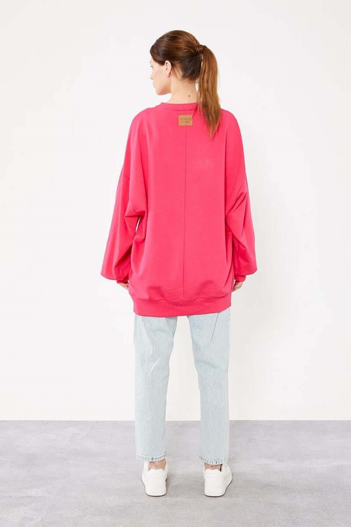 Fuşya Bisiklet Yaka Tesettür Sweatshirt Tunik