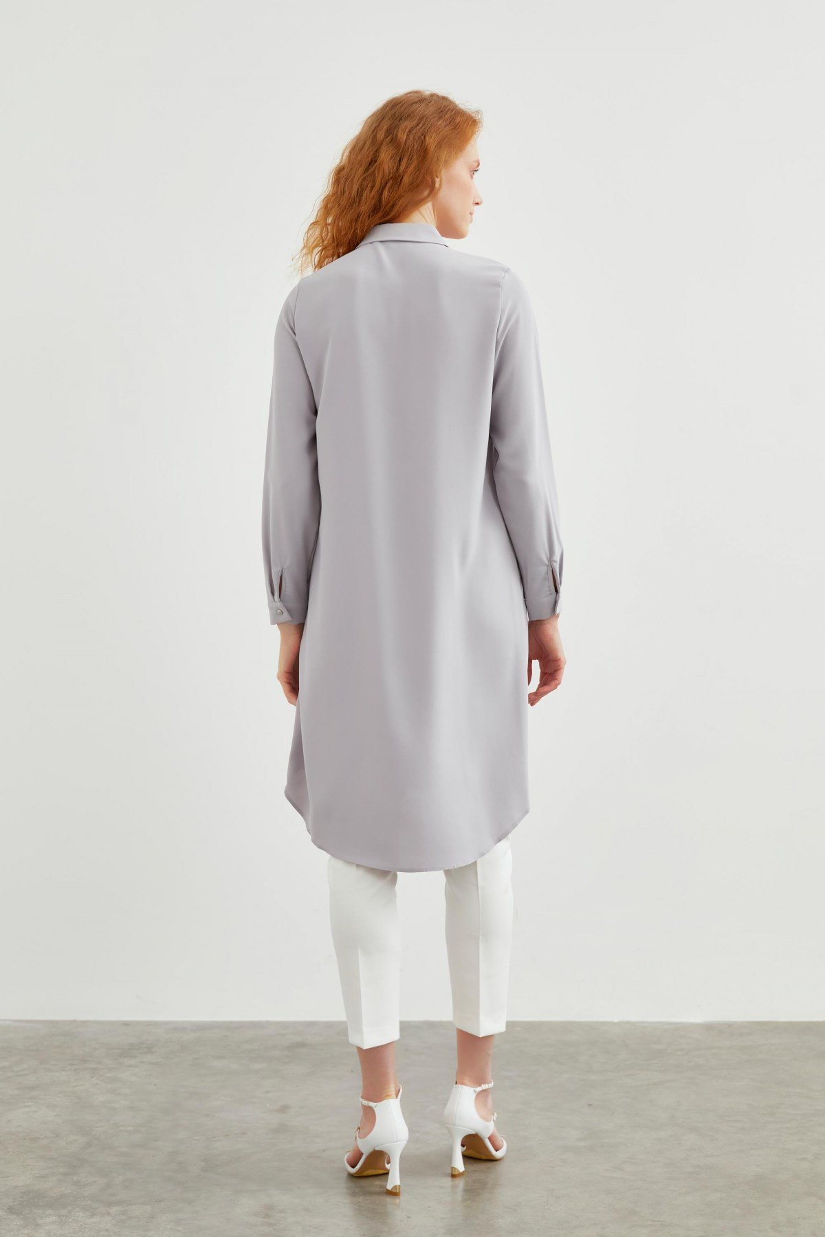 Gizli Düğme Detaylı Gri Tunik T-0767