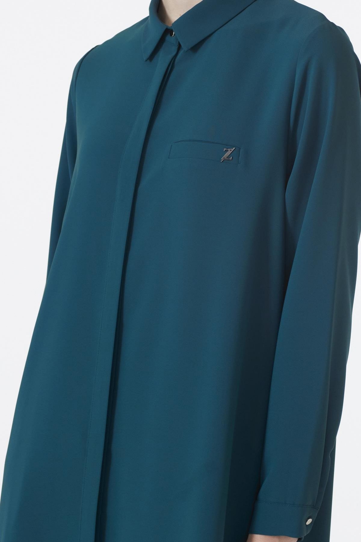 Gizli Düğme Detaylı Indigo Tunik T-0767