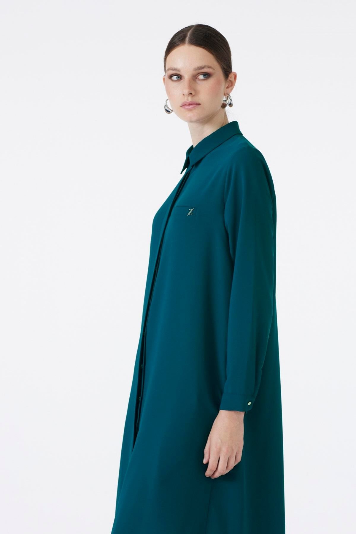 Gizli Düğme Detaylı Indigo Tunik T-0767