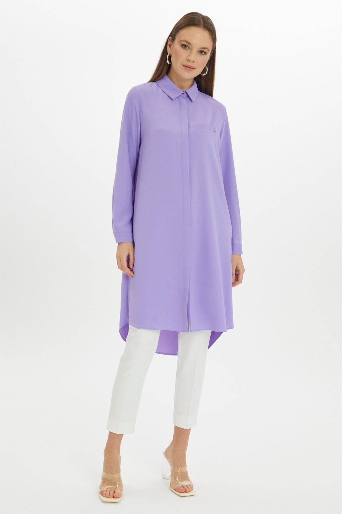 Gizli Düğme Detaylı Tunik Lila T-0767