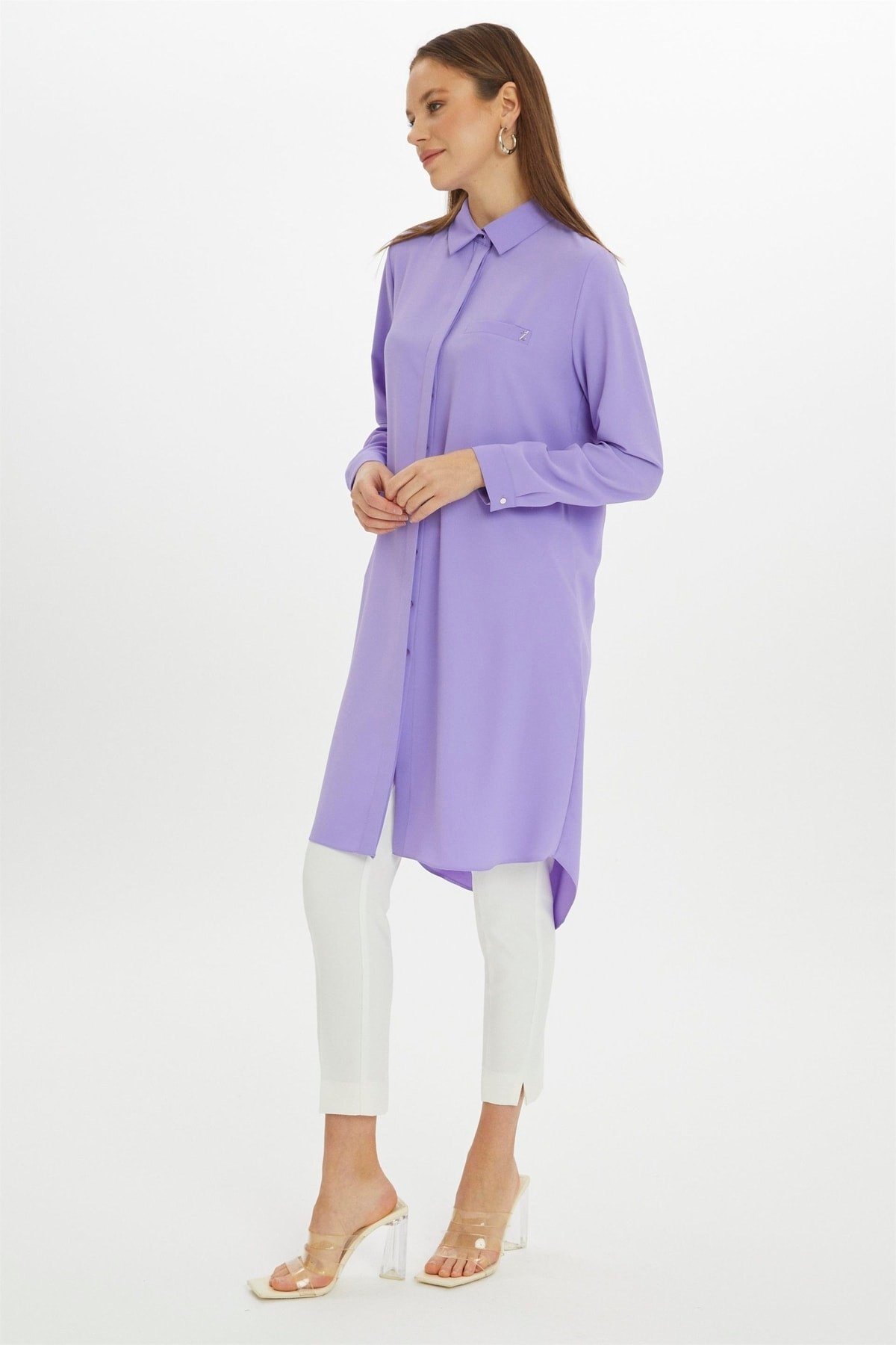Gizli Düğme Detaylı Tunik Lila T-0767