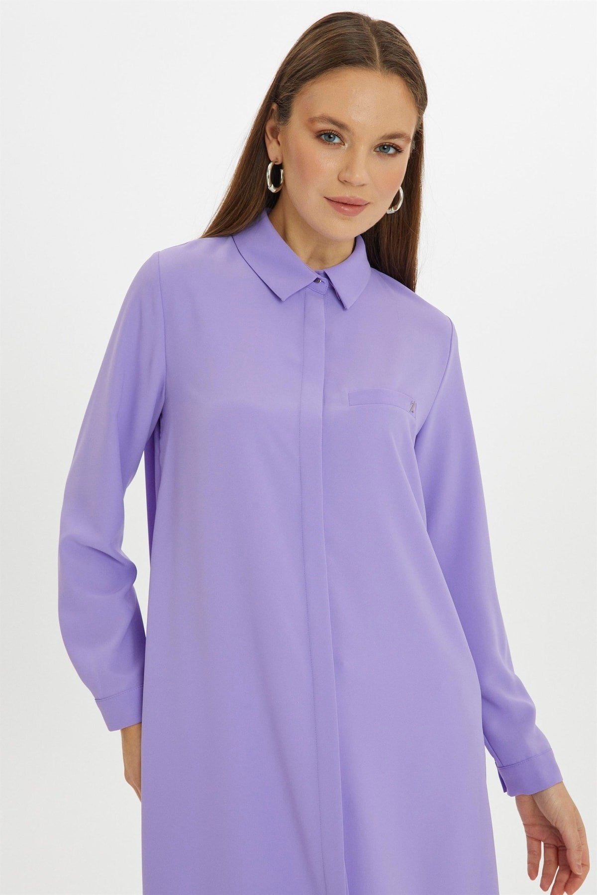 Gizli Düğme Detaylı Tunik Lila T-0767