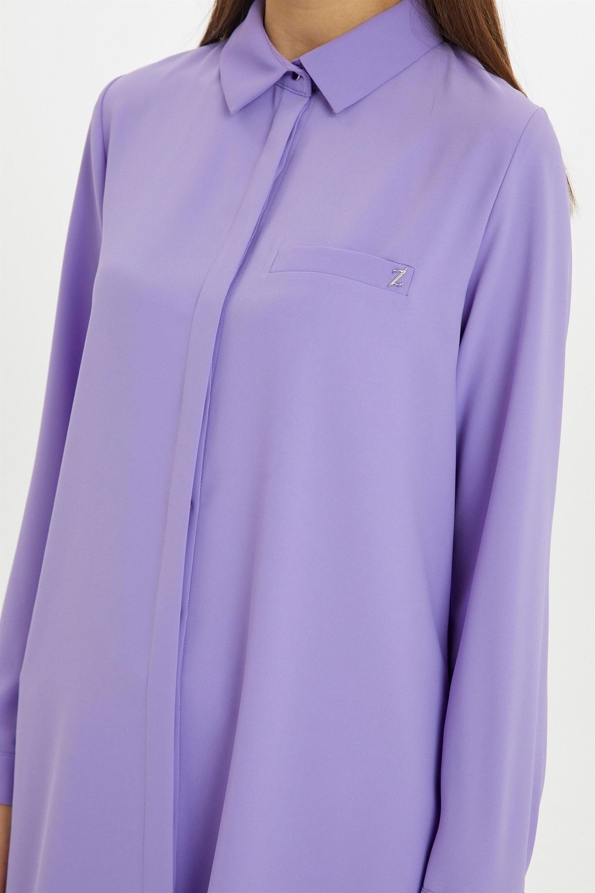 Gizli Düğme Detaylı Tunik Lila T-0767