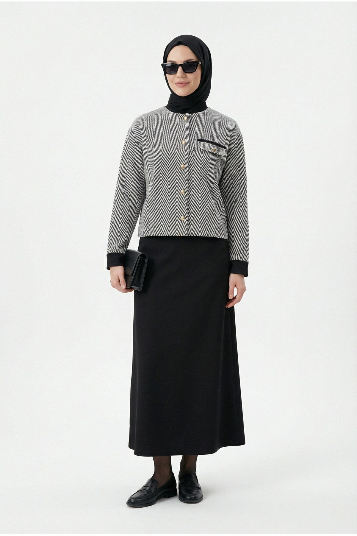Gold Düğmeli Süs Cepli Etekli İkili Takım Siyah 25KT608