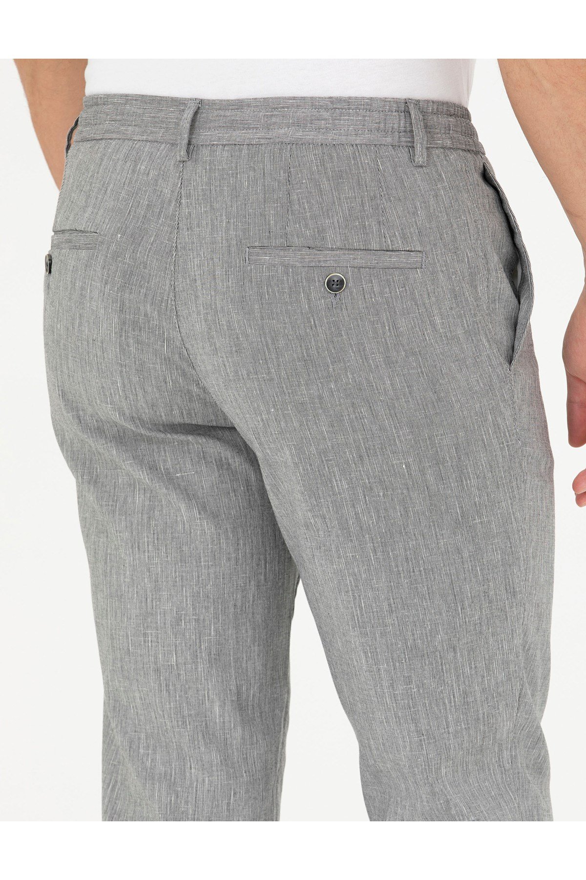 Gri Ex. Slim Fit Keten Karışımlı Kumaş Pantolon 50284934-VR024
