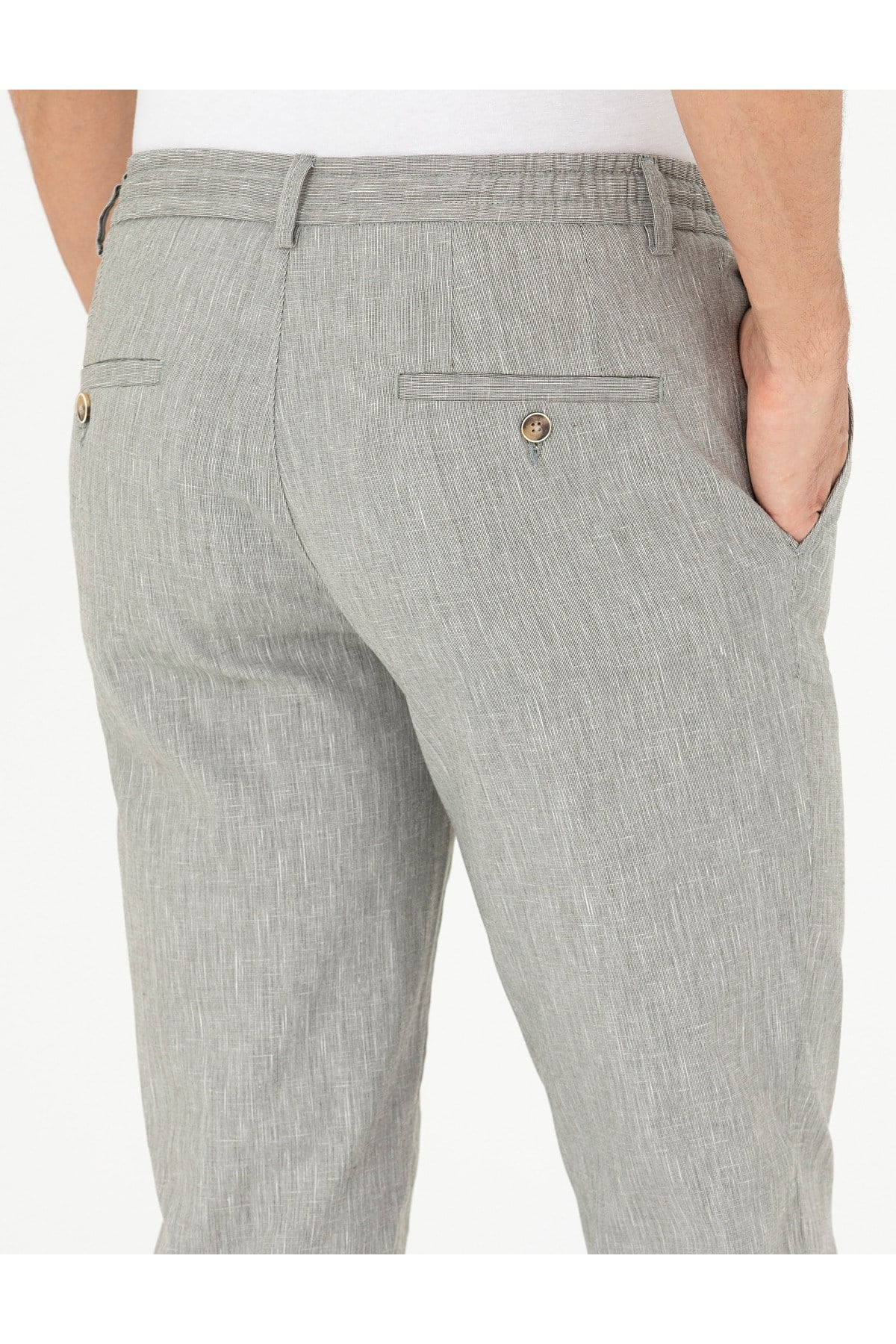 Gri Ex. Slim Fit Keten Karışımlı Kumaş Pantolon 50284934-VR024