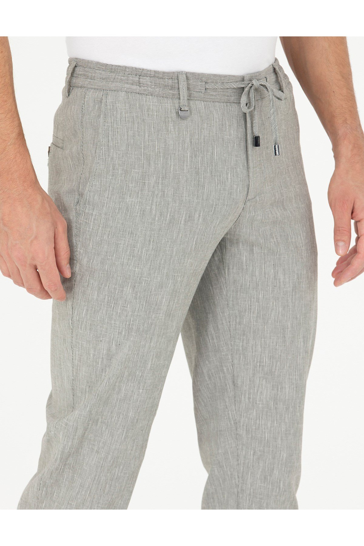 Gri Ex. Slim Fit Keten Karışımlı Kumaş Pantolon 50284934-VR024
