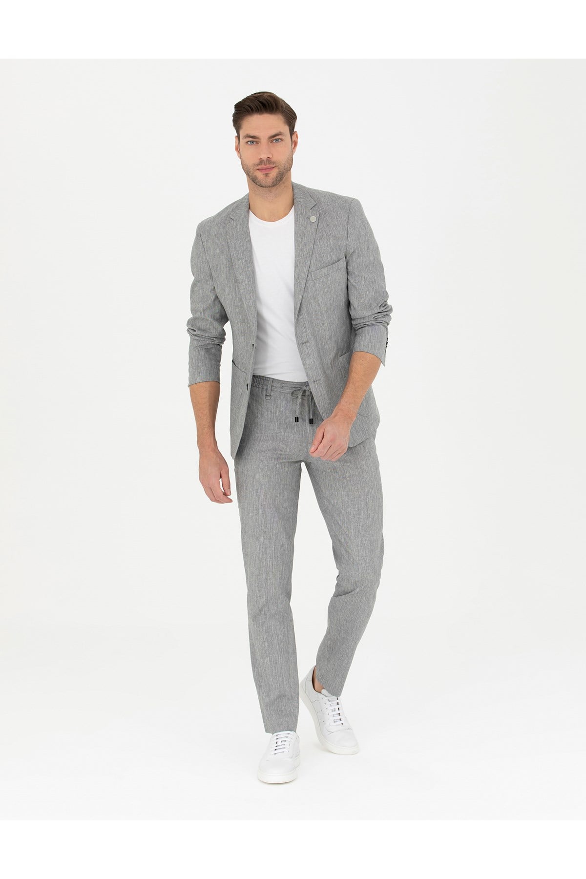 Gri Ex. Slim Fit Keten Karışımlı Kumaş Pantolon 50284934-VR024