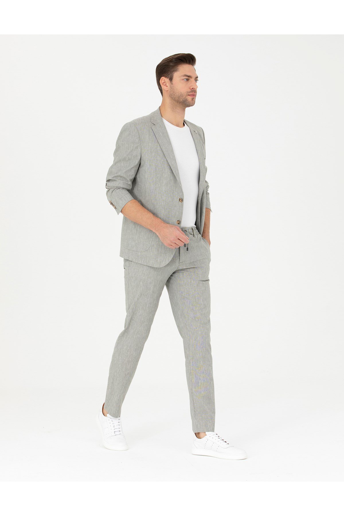 Gri Ex. Slim Fit Keten Karışımlı Kumaş Pantolon 50284934-VR024
