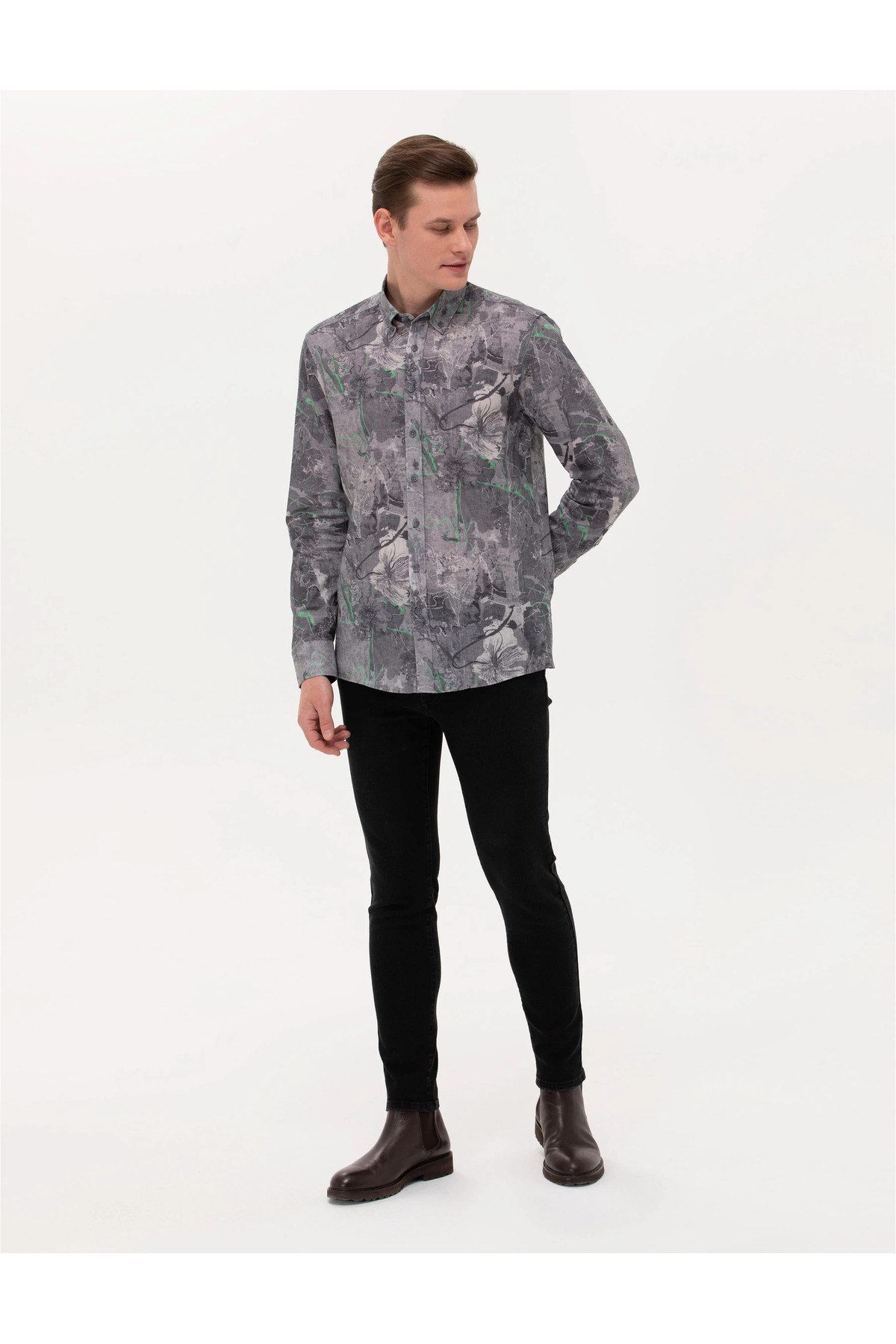 Gri Slim Fit Uzun Kollu Gömlek G021SZ004.000.1608877.VR024