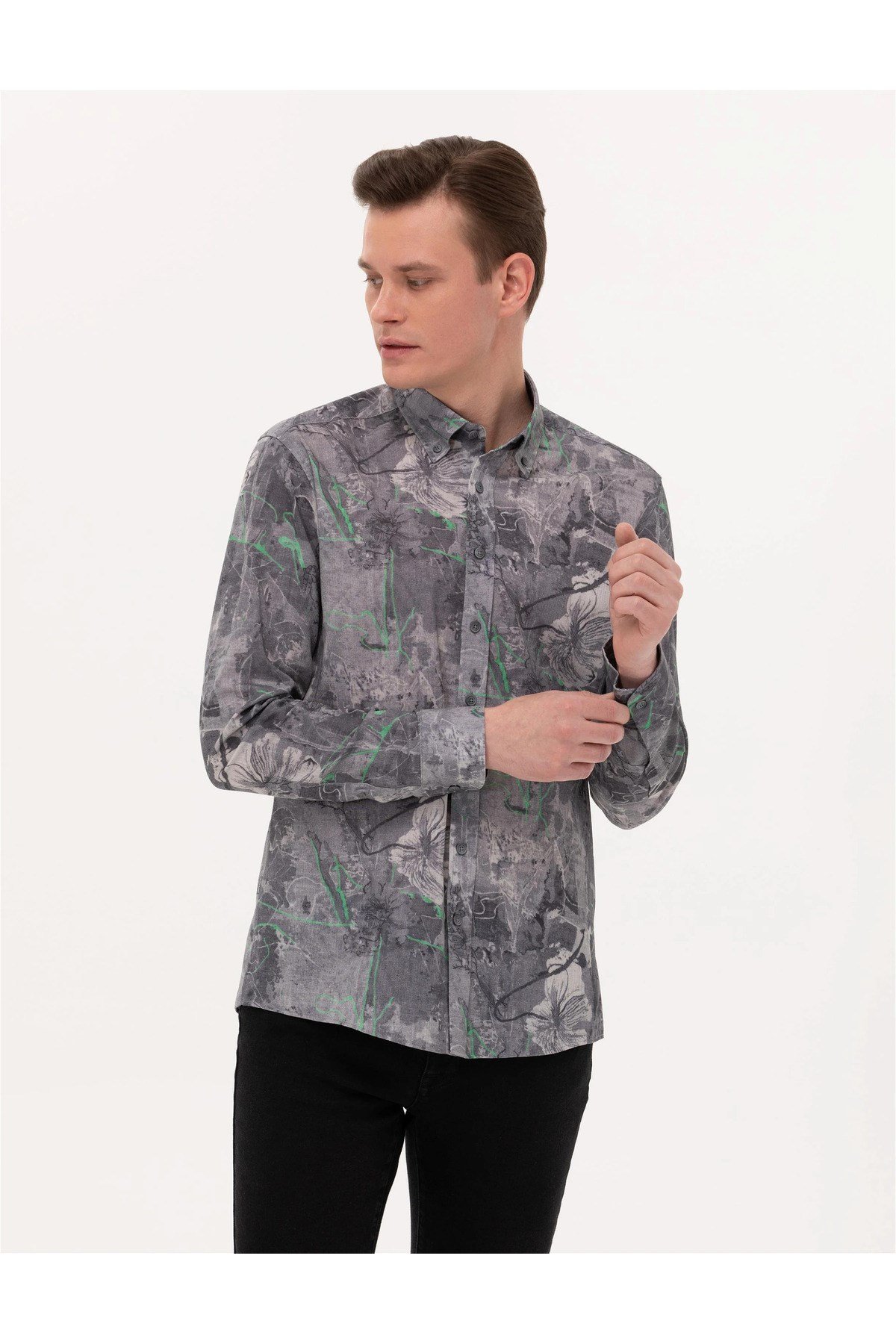 Gri Slim Fit Uzun Kollu Gömlek G021SZ004.000.1608877.VR024