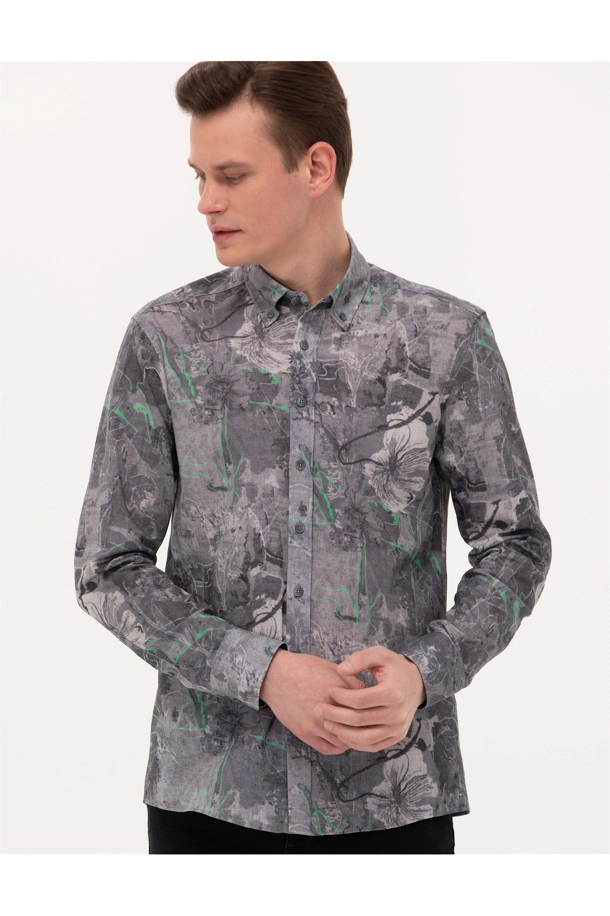 Gri Slim Fit Uzun Kollu Gömlek G021SZ004.000.1608877.VR024