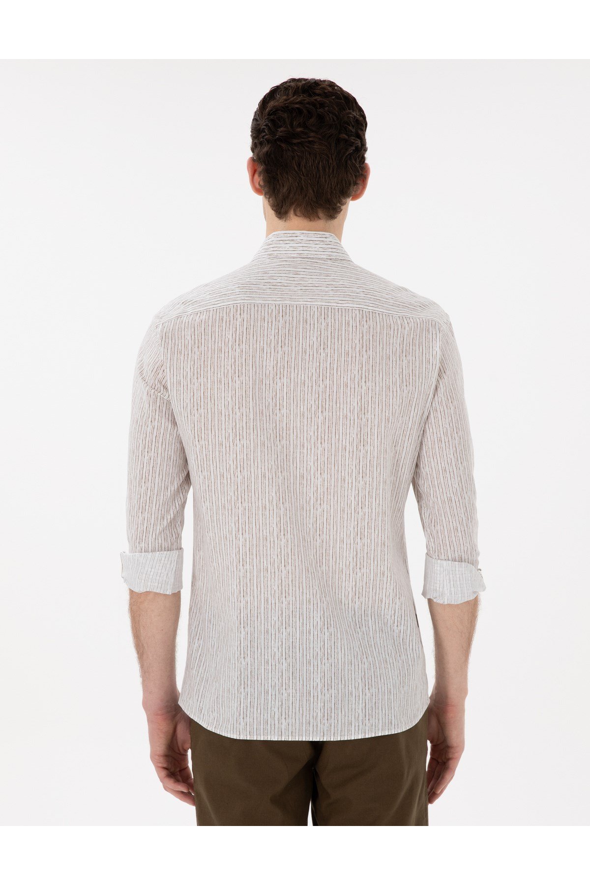 Haki Çizgili Slim Fit Uzun Kollu Gömlek 50304595-VR027