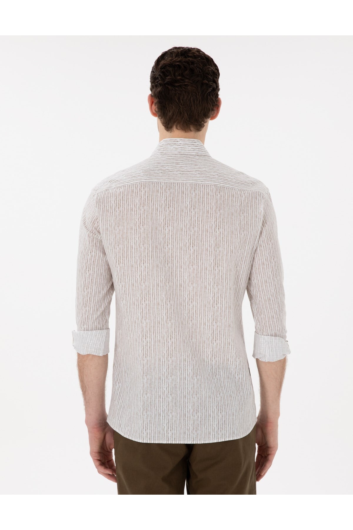 Haki Çizgili Slim Fit Uzun Kollu Gömlek 50304595-VR027