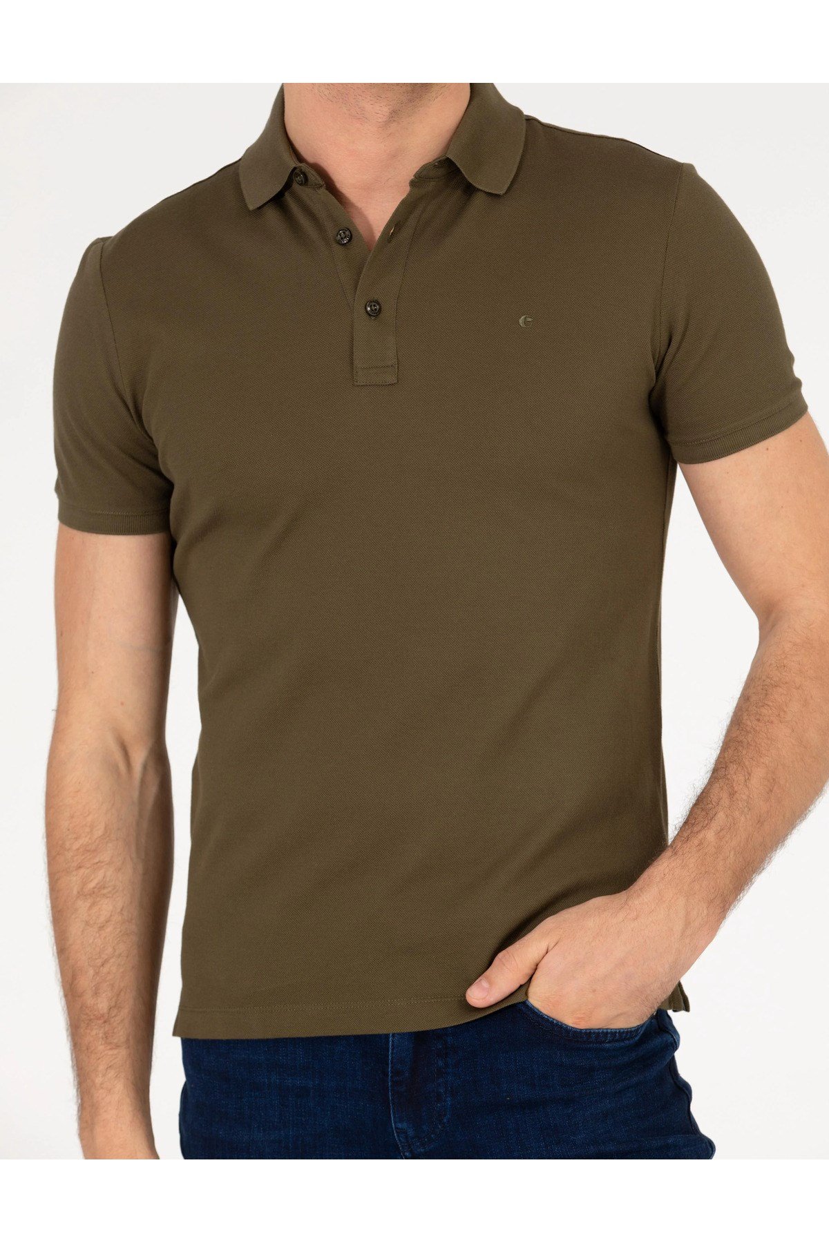 Haki Siyah Polo Yaka Slim Fit Basic T-Shirt G051SZ011.000.1592189.VR027