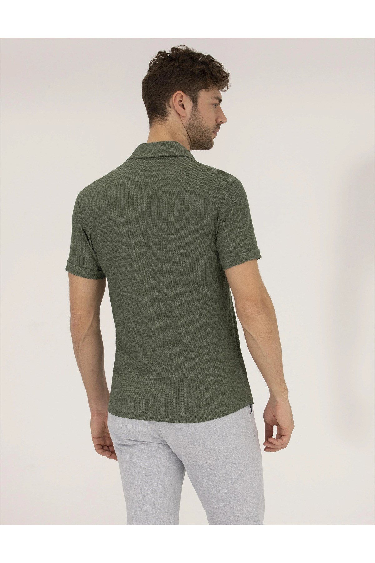 Haki Slim Fit Dokulu Polo Yaka Tişört G021SZ011.000.1619865.VR027