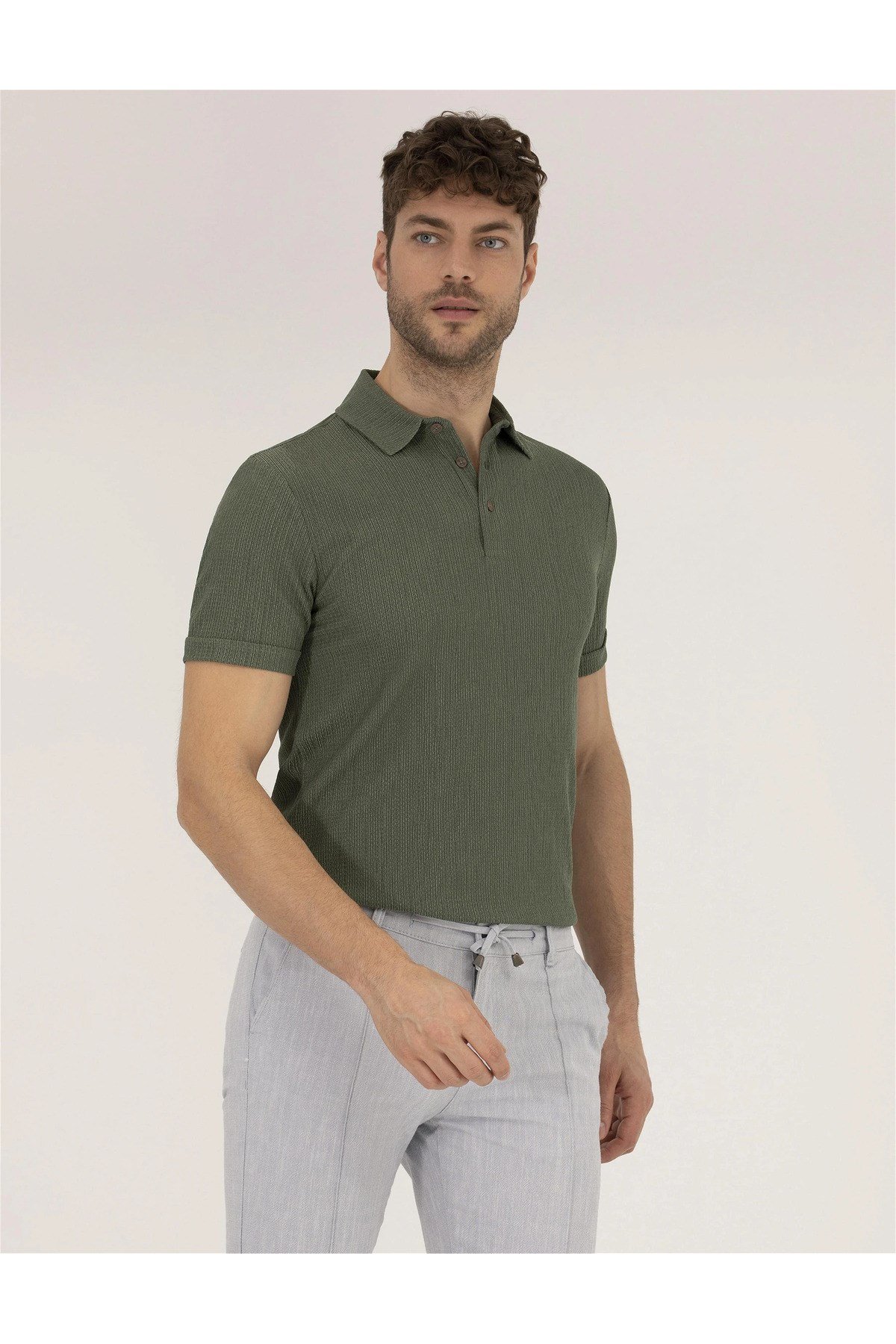 Haki Slim Fit Dokulu Polo Yaka Tişört G021SZ011.000.1619865.VR027