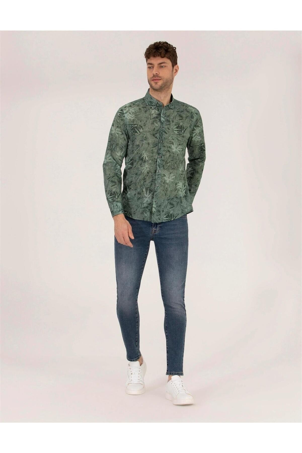 Haki Slim Fit Uzun Kollu Gömlek