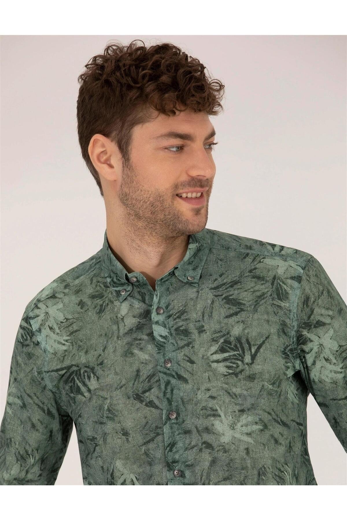 Haki Slim Fit Uzun Kollu Gömlek
