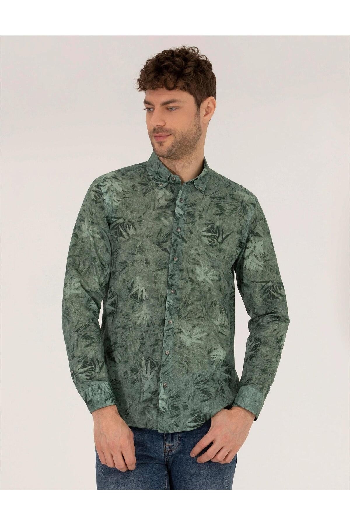 Haki Slim Fit Uzun Kollu Gömlek