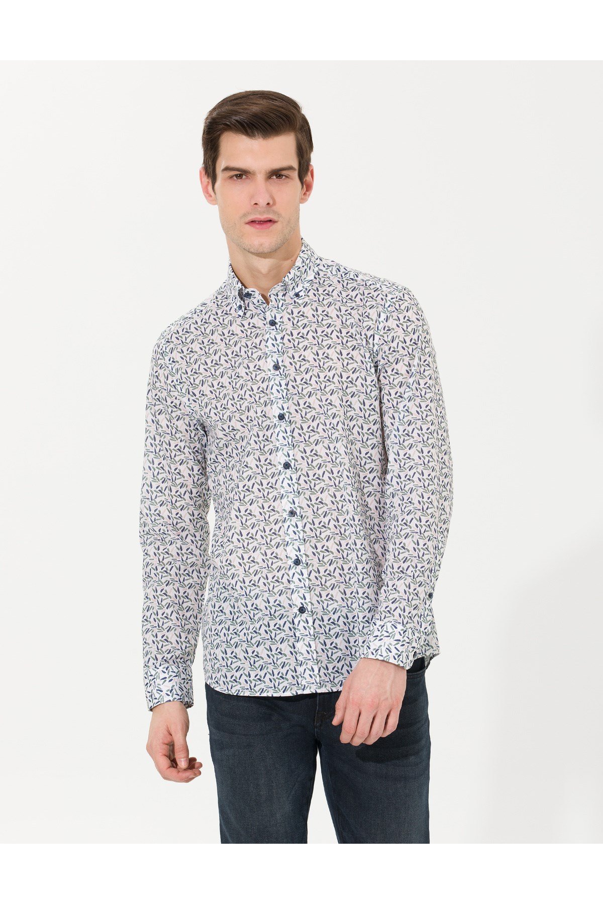 Haki Slim Fit Uzun Kollu Gömlek 50265028-vr027