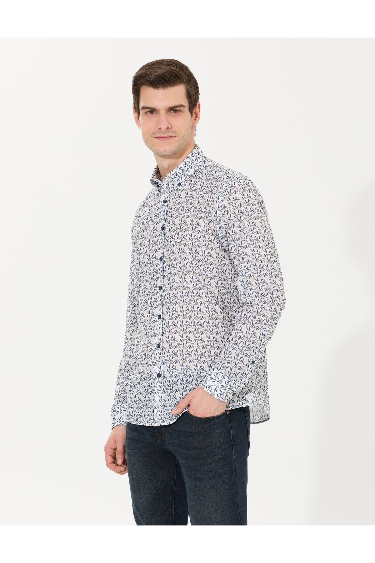 Haki Slim Fit Uzun Kollu Gömlek 50265028-vr027