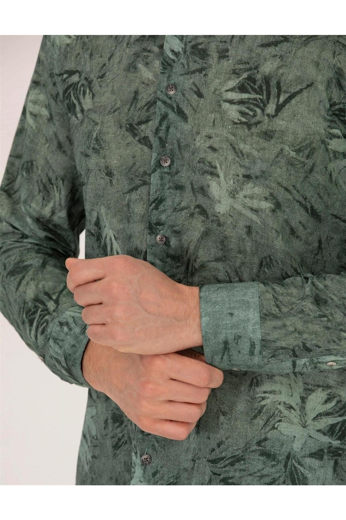Haki Slim Fit Uzun Kollu Gömlek