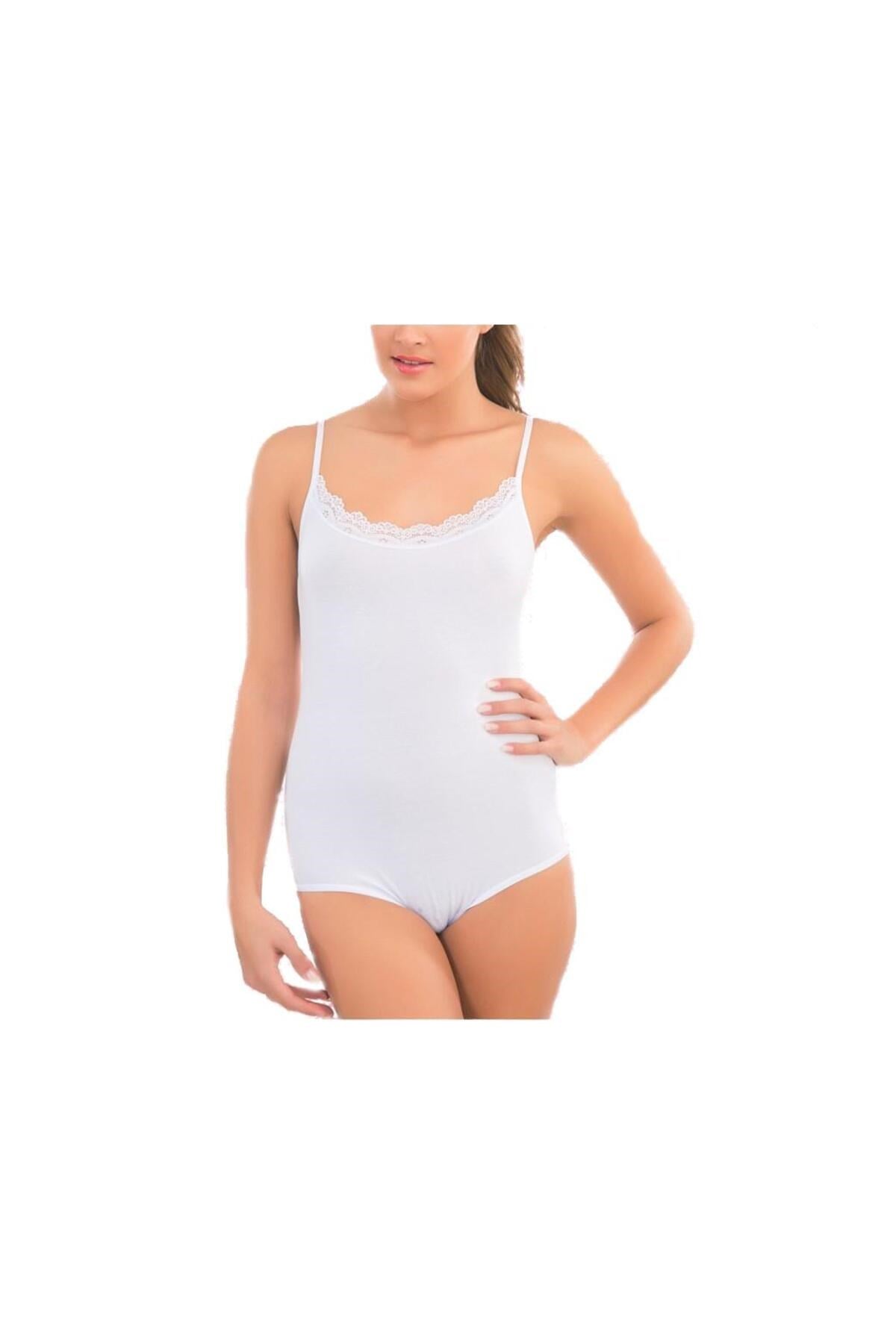 İmer Yakası Dantelli Askılı Pamuklu Body