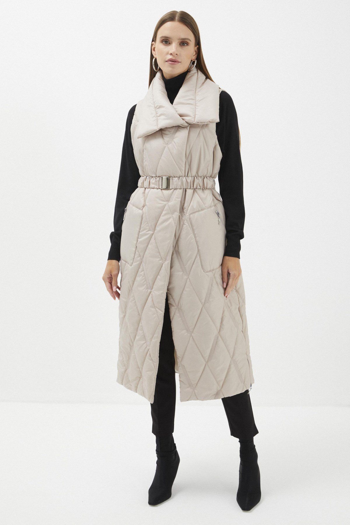 Kapitone Uzun Şişme Taş Yelek 0074
