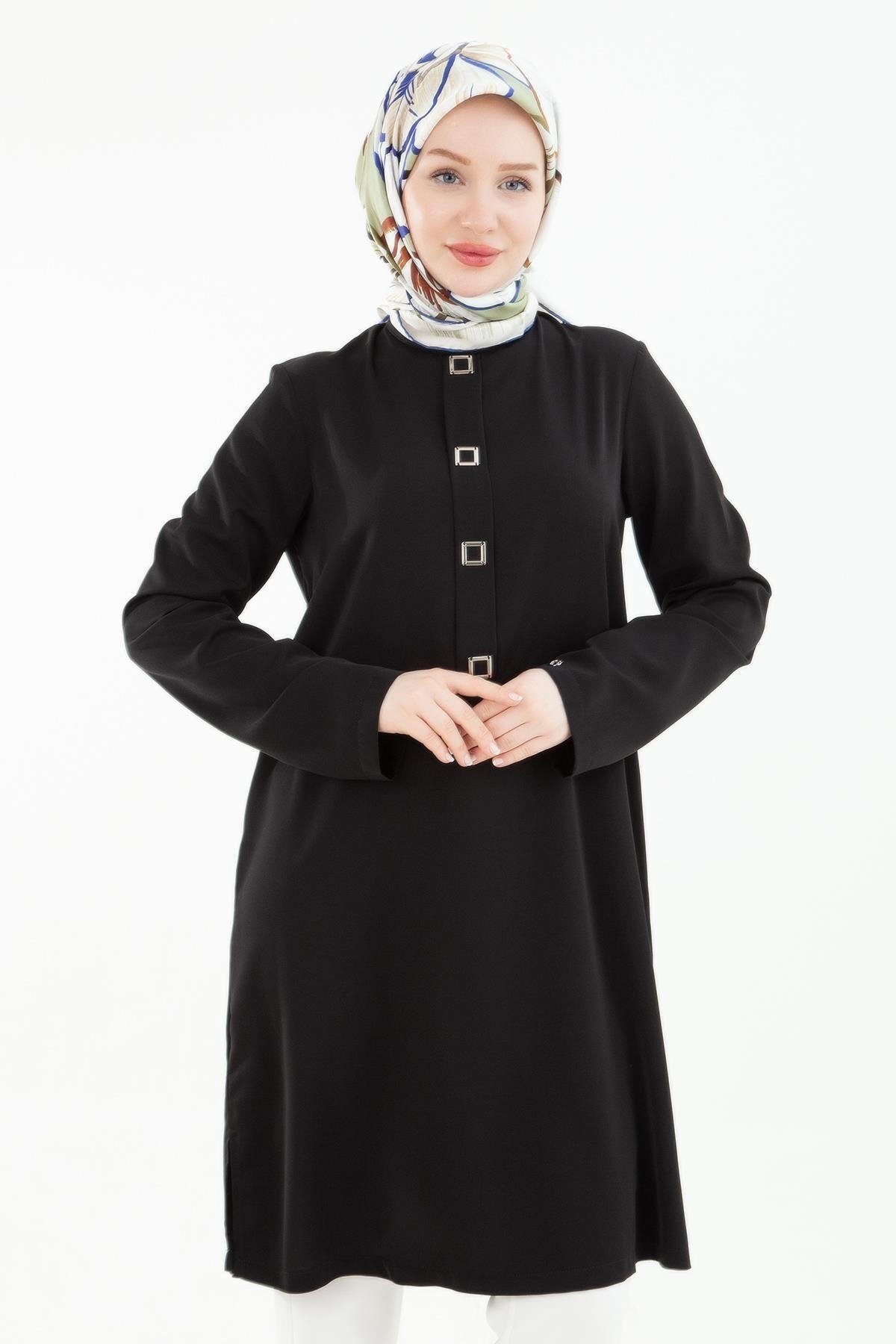 Kare Çıtçıtlı Tunik Siyah 24YT451